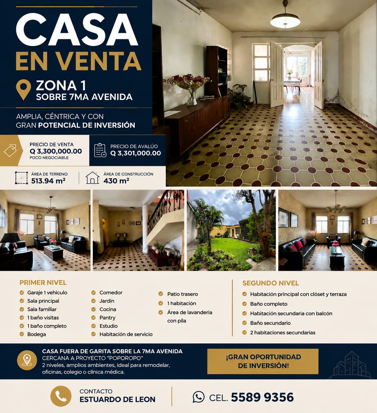 Casa en venta en Zona 1, sobre 7ma avenida