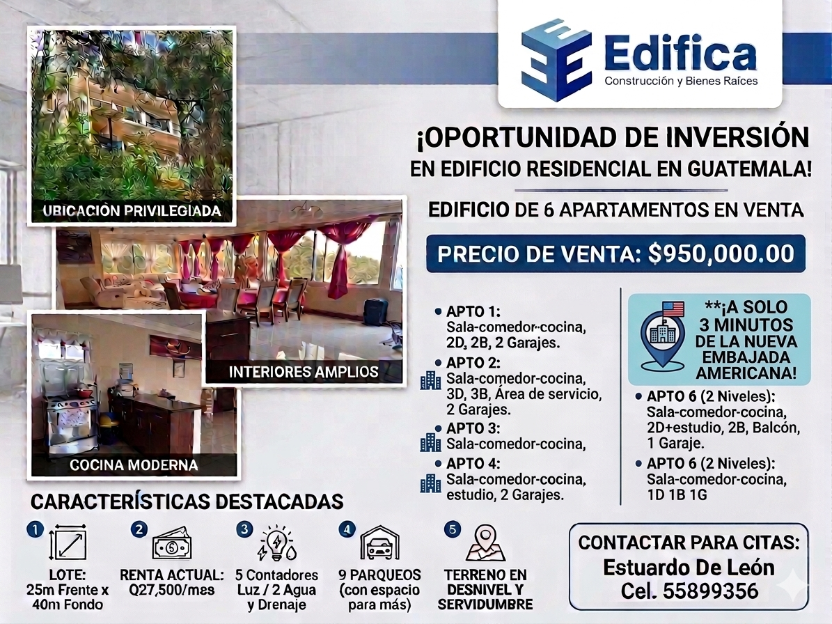 Edificio residencial de 6 apartamentos, a 3 minutos de la nueva Embajada de EE. UU.